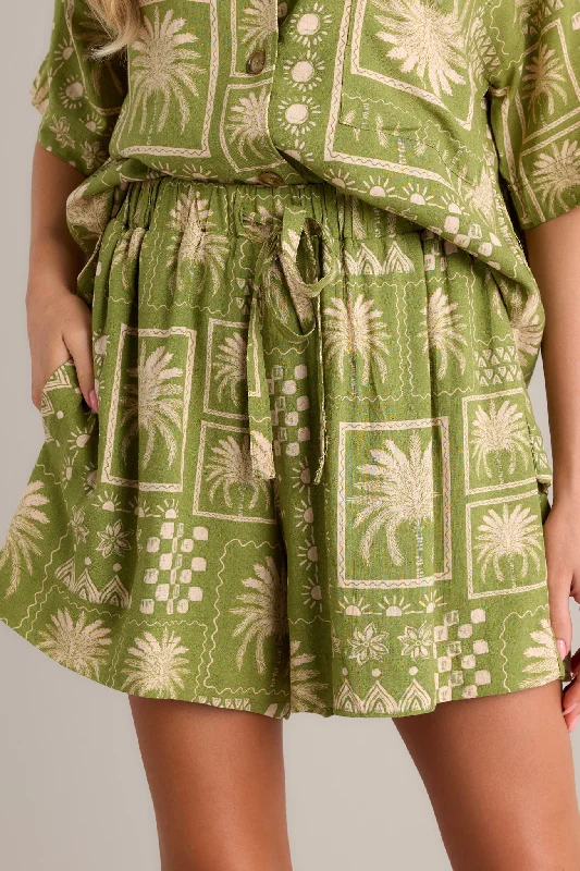 Lost in Paradise Olive Green Tropical Print Shorts