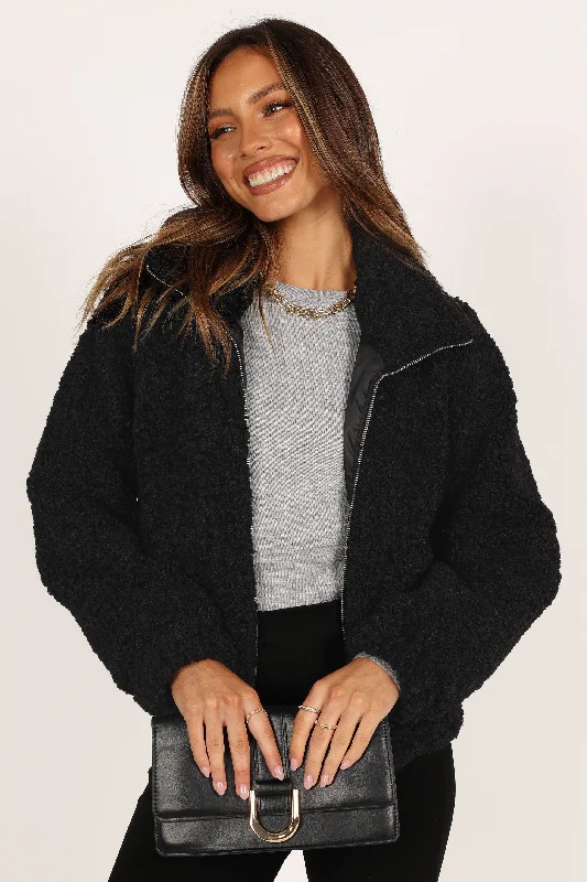 Lucia Zip Front Teddy Jacket - Black