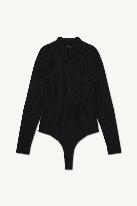 Massa Ribbed Knit Thong Bodysuit - Black