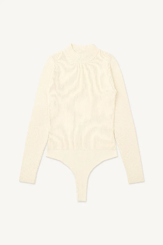 Massa Ribbed Knit Thong Bodysuit - Oat Milk