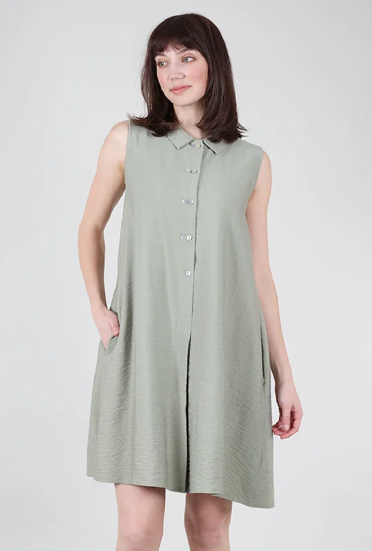 Rayon Twinbutton Dress, Moss