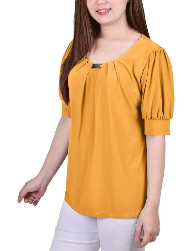 ny-collection-short-sleeve-balloon-sleeve-top-with-hardware-petite