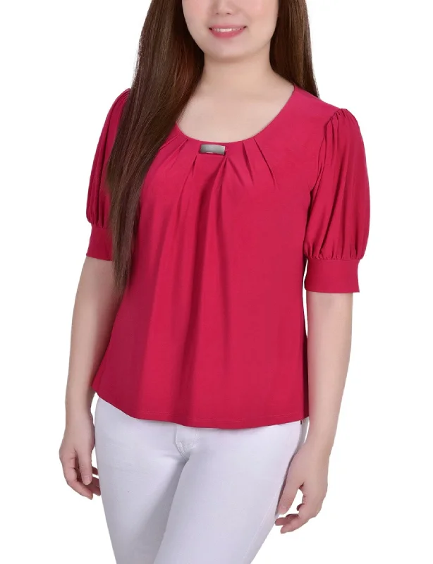 ny-collection-short-sleeve-balloon-sleeve-top-with-hardware-petite