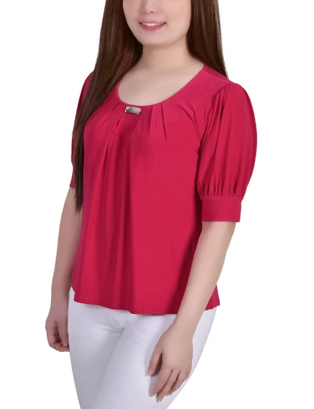 ny-collection-short-sleeve-balloon-sleeve-top-with-hardware-petite