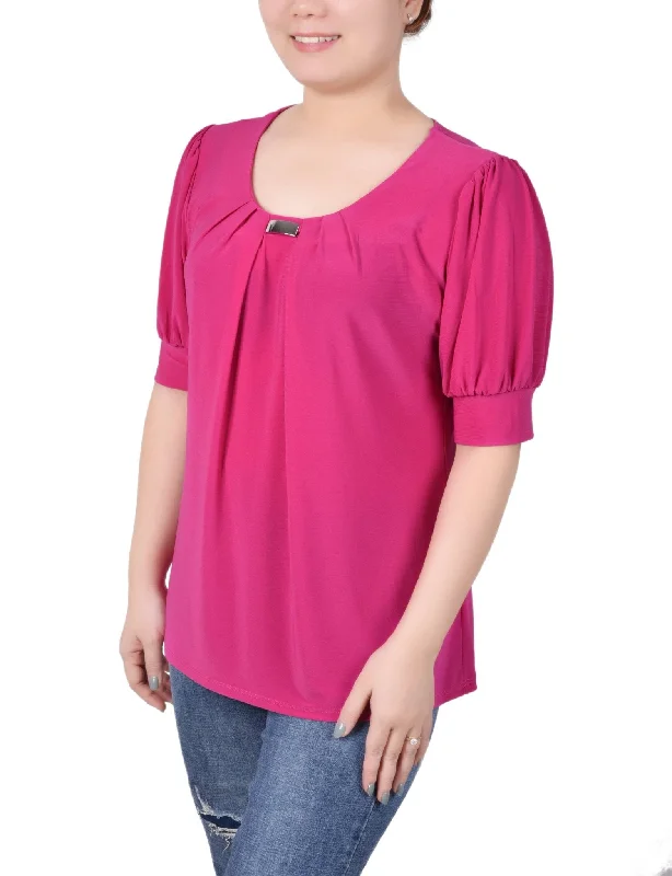 ny-collection-short-sleeve-balloon-sleeve-top-with-hardware-petite