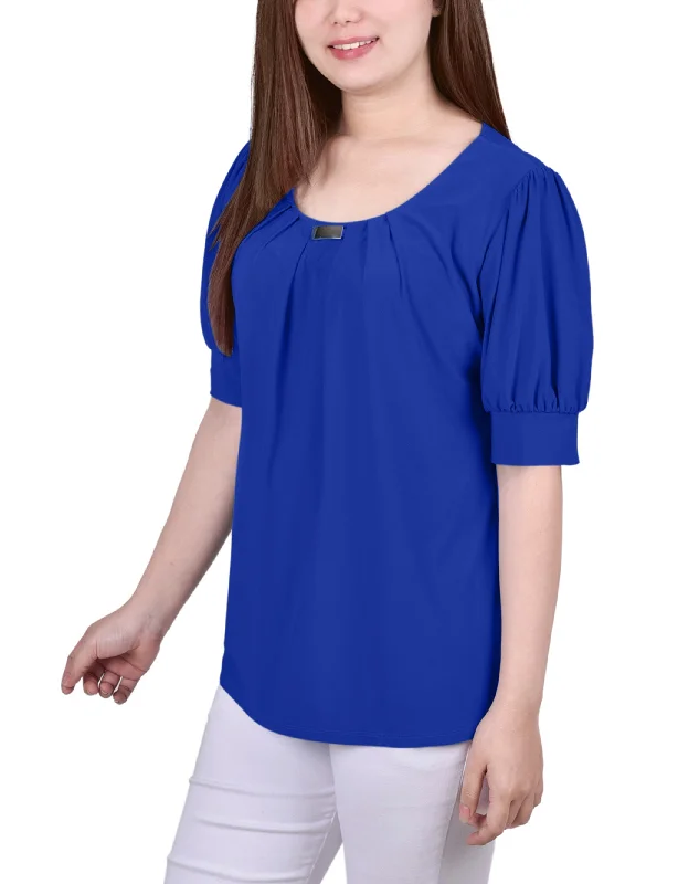 ny-collection-short-sleeve-balloon-sleeve-top-with-hardware-petite