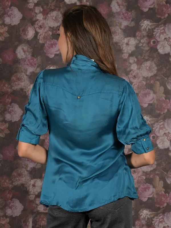 odette-teal-satin-neck-tie-pattern-shirt-for-women-sri612