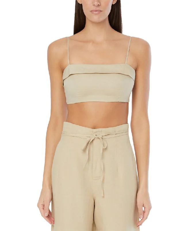 Onia Air Linen-Blend Foldover Cropped Top