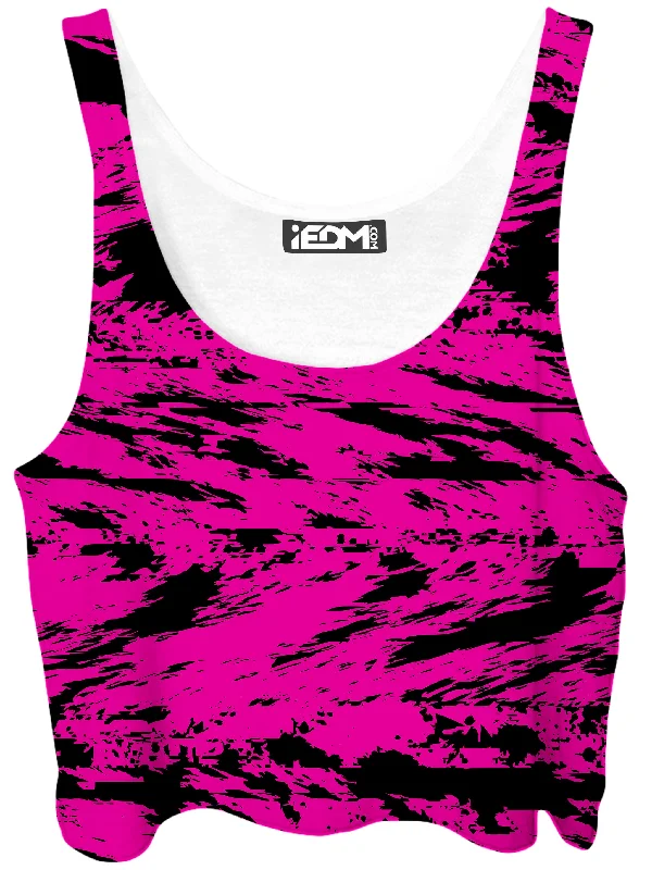 Pink and Black Rave Glitch Splatter Crop Top