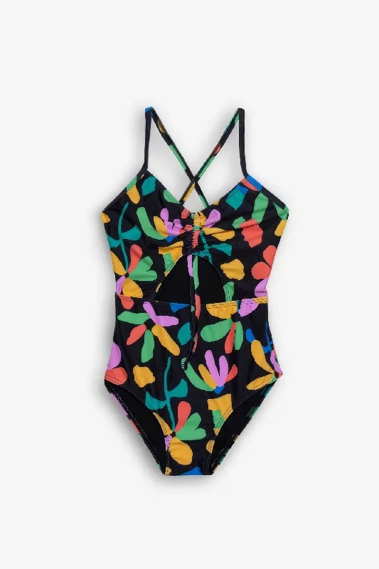 Girls One Piece Floral Swimsuit