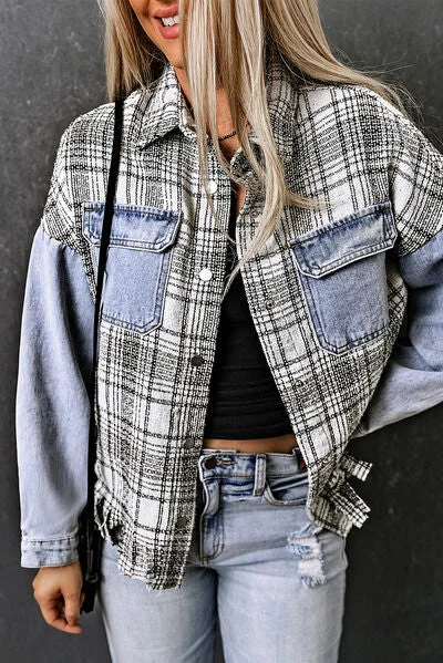 plaid-pocketed-snap-down-denim-jacket