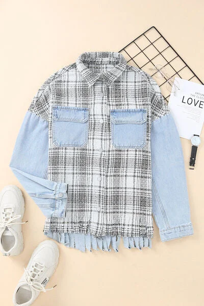 plaid-pocketed-snap-down-denim-jacket