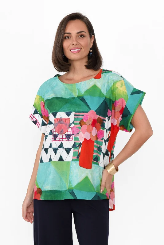 Private Universe Green Abstract Top