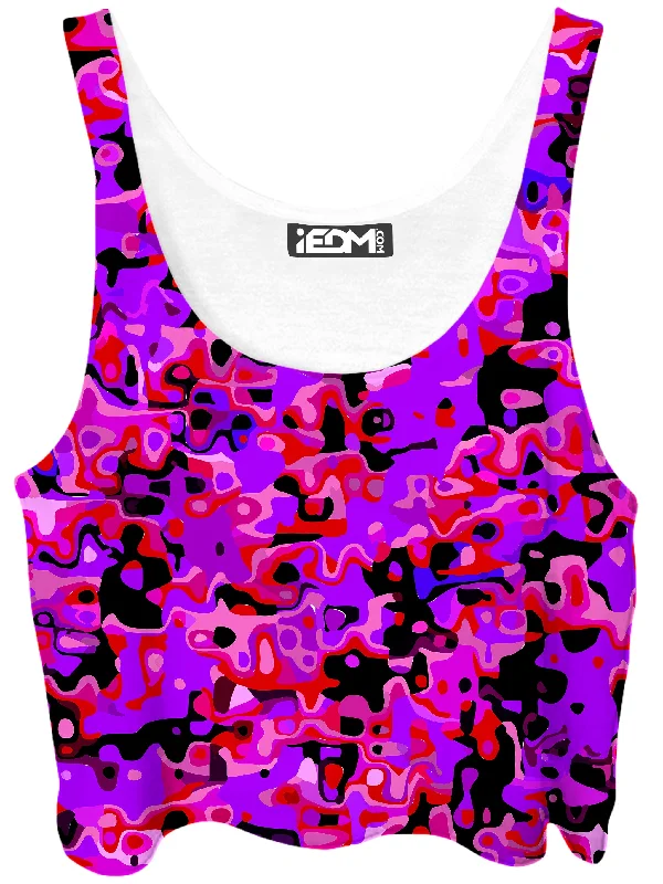 Purple Red and Black Rave Camo Melt Crop Top