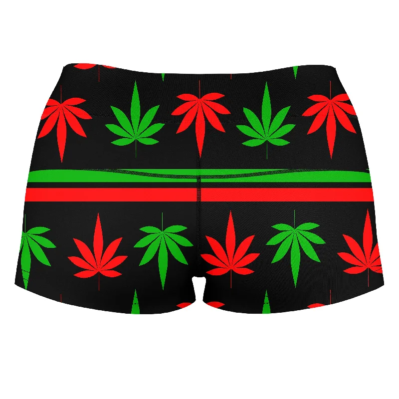 red-and-green-festive-bud-high-waisted-womens-shorts