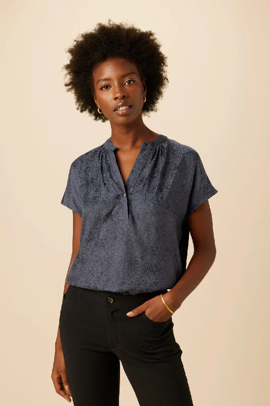 Renata Cupro Viscose Jacquard Blouse - Midnight Blue