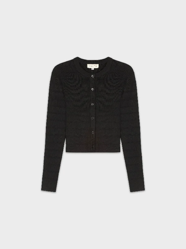 RIBBED CROPPED CARDIGAN-BLACK