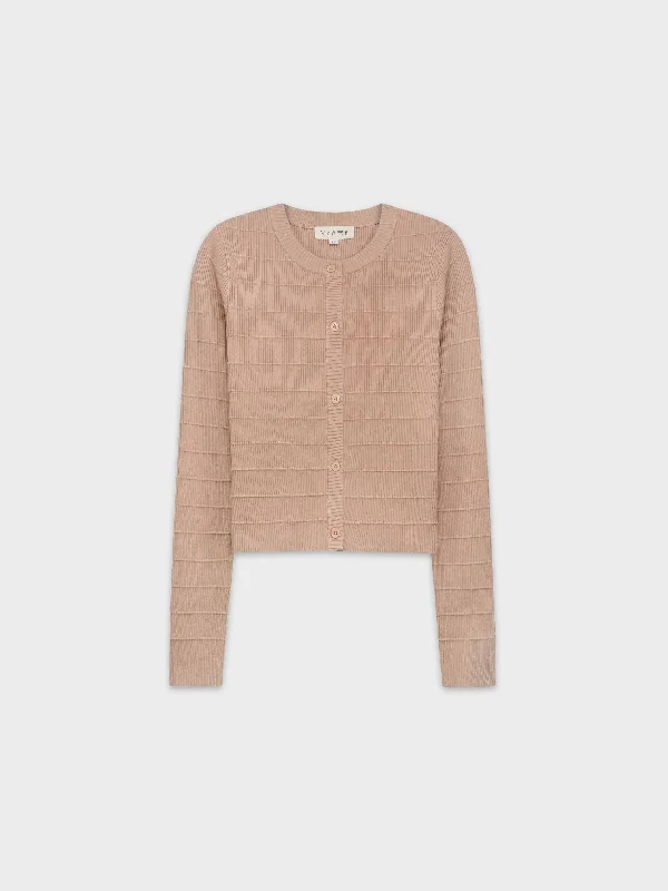 RIBBED CROPPED CARDIGAN-TAN