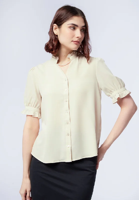 Ruffle Collar Short Sleeve Blouse