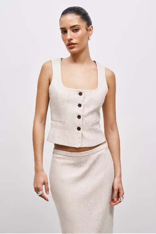 Scoop Neck Linen Waistcoat - Birch