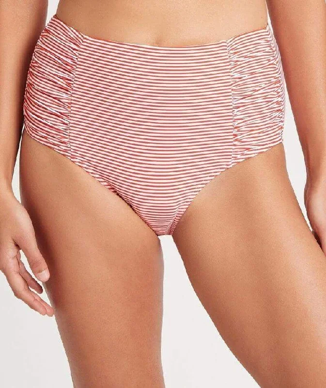 Sea Level Positano Stripe Gathered Side High Waist Brief - Orange