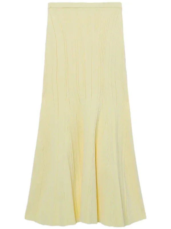 Yellow Ribbed Viscose Knit Skirt