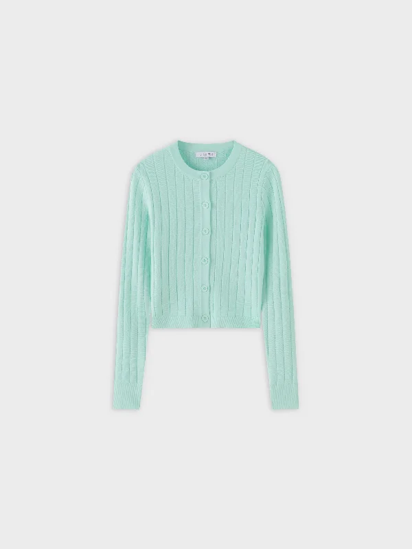 Silk Knit Cropped Cardigan-Mint Green