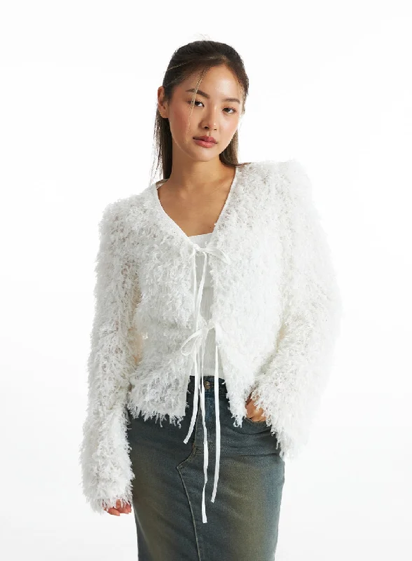 Snowy Plush Front-Tie Cardigan CO318