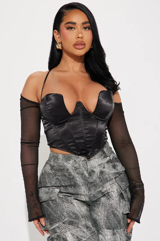 Sofia Satin Corset Top - Black