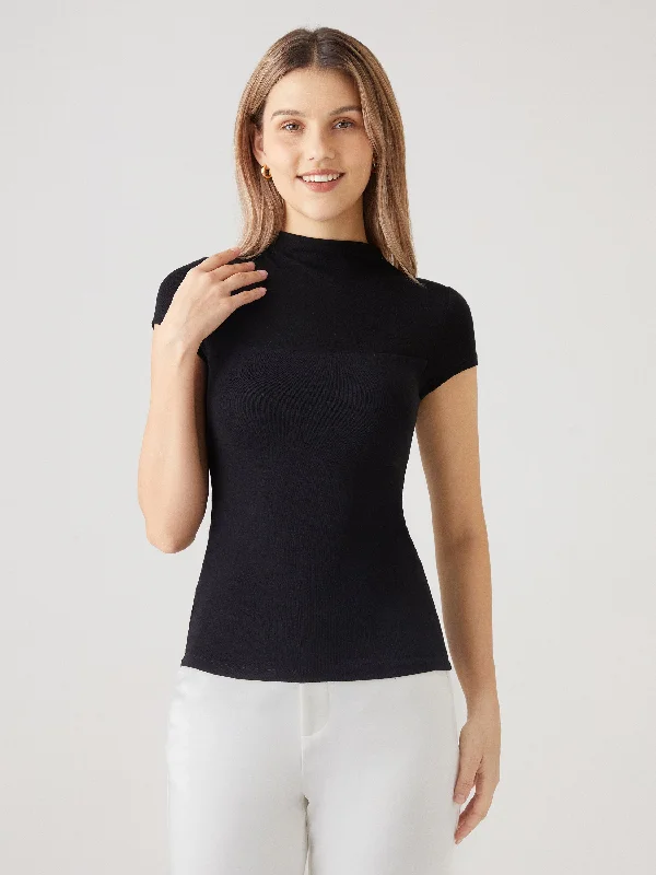 Tencel Wool Semi-Sheer Mockneck Cap Sleeve Brami Top