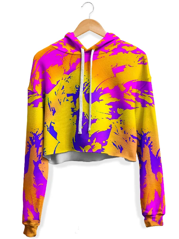 Tropical Ombre Paint Splatter Graffiti Fleece Crop Hoodie