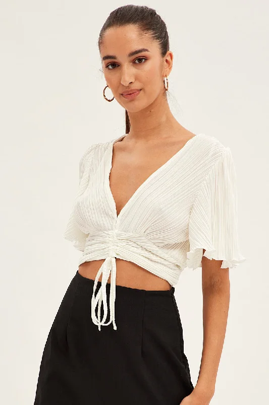 white-crop-top-short-sleeve-plisse-ruched-front-wc1262-38wb