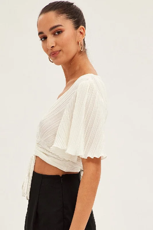 white-crop-top-short-sleeve-plisse-ruched-front-wc1262-38wb