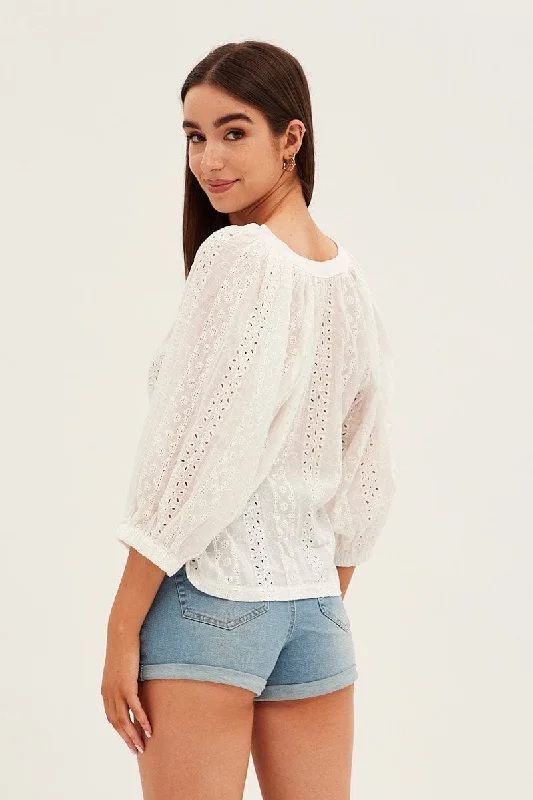 white-shirt-3-4-sleeve-banded-collar-longline-broidery-wc1009-38wb