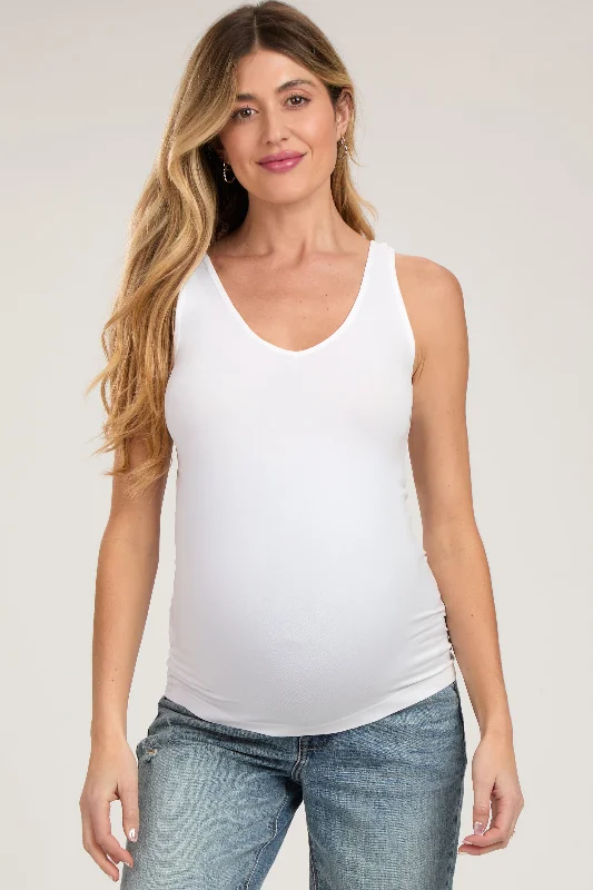 White Sleeveless Fitted Maternity Tank Top