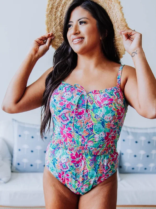 Women's Belted One Piece - Hawaiian Blooms