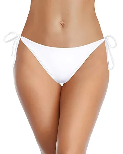 Side Tied Bikini Bottom Tie Side Bikini Bottom Low Rise Bathing Suit Bottom-White