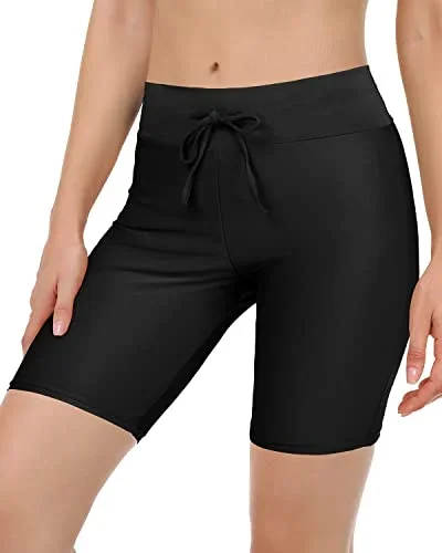 High Waisted Swim Shorts For Women Tummy Control Long Board Shorts-Black