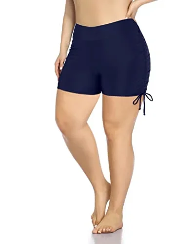 Tummy Control Bathing Suit Bottoms Plus Size Swim Shorts-Navy Blue