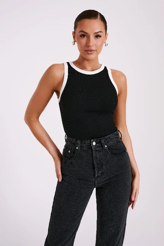 Zanna Contrast Ribbed Tank Top - Black/White