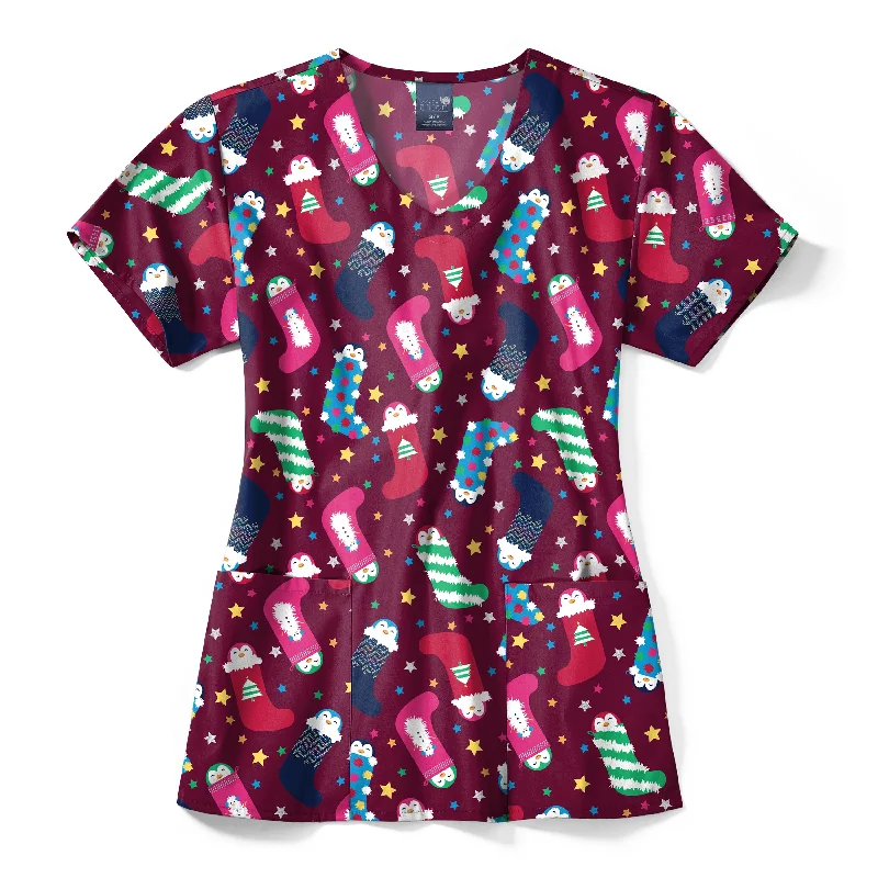 Zoe+Chloe Performance V-Neck Print Scrub Top - Penguin Pals