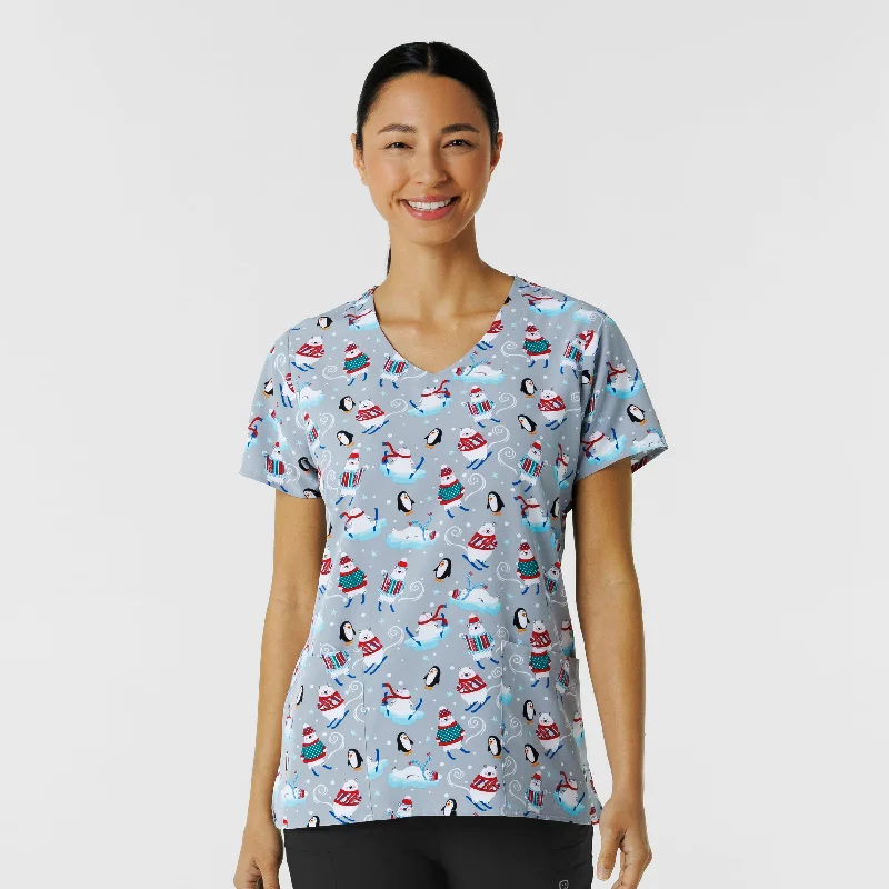 Zoe+Chloe Performance V-Neck Print Scrub Top - ‘Tis the Skison